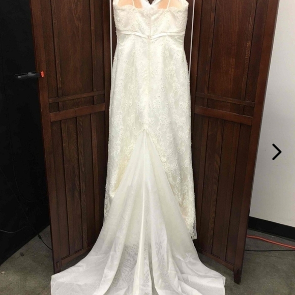 Bridal Gown Ivory Lace Wedding Dress Chiffon Train Beach Garden 58.5” Davi’s sz6 - Picture 9 of 16